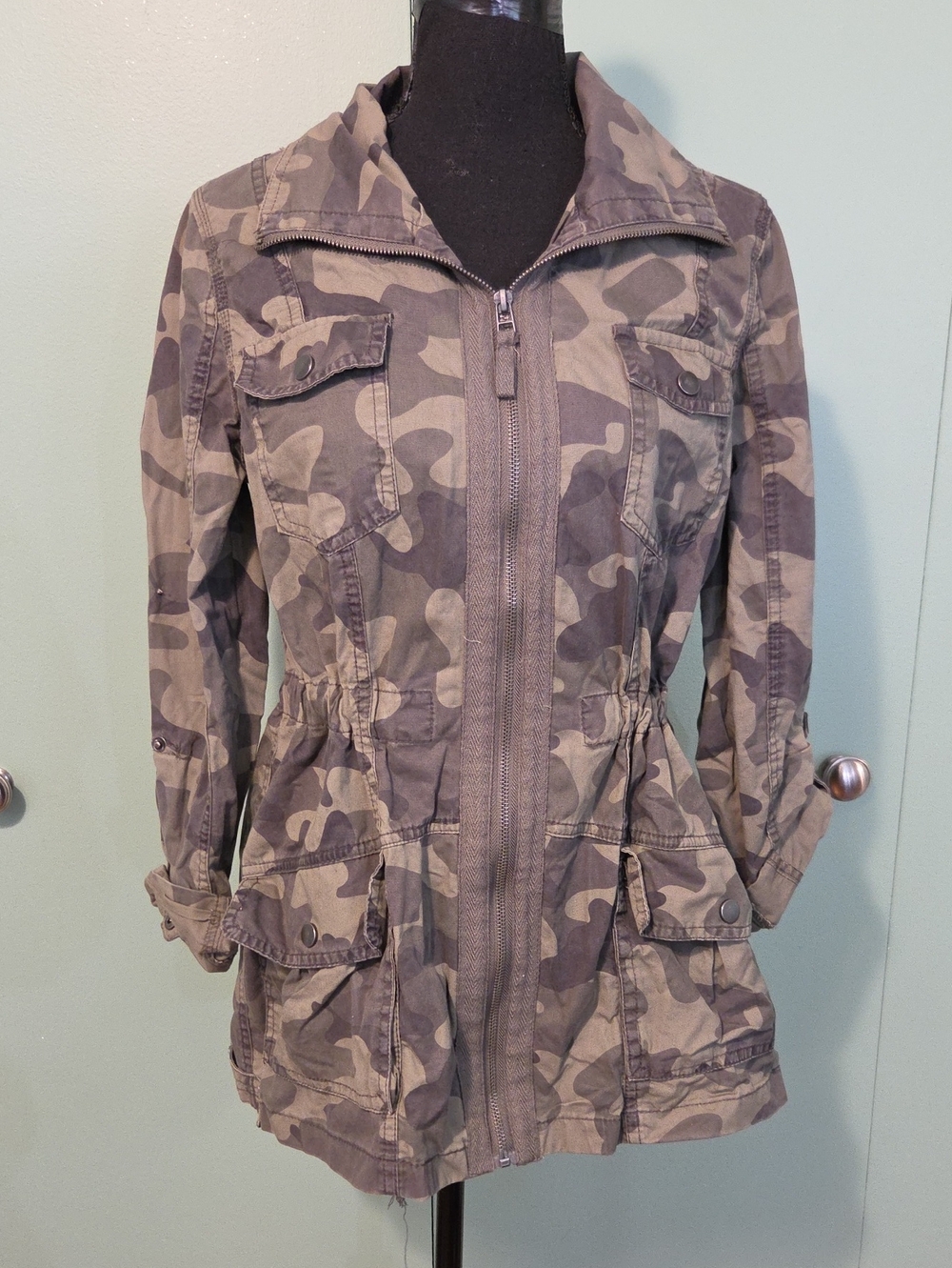 Jade And Ivory Green Camouflage Utility Jacket Size Small